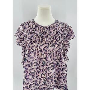 Isabel Marant Etoile Illayona Smocked Purple Floral Ruffle Top Blouse 40 8 Boho